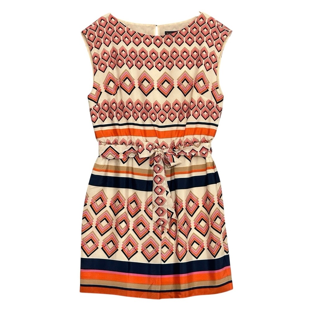 Retro Mod Womens Dress 16 Colorful Geometric Diamond Striped Belt Classic Preppy